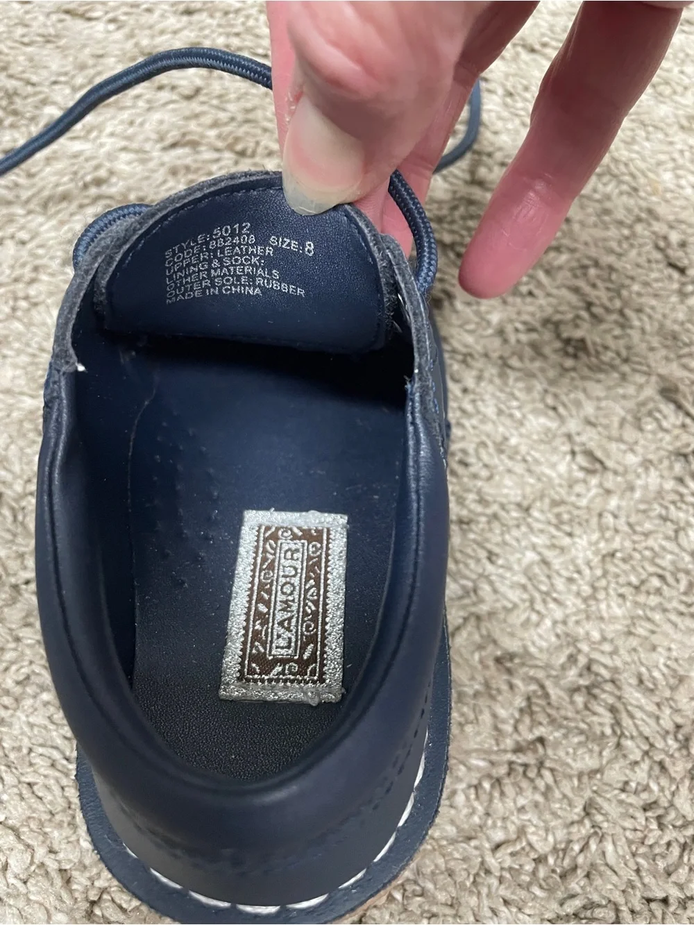 L'Amour Tyler Leather Lace-Up Shoe, Navy, Toddler Size 8, EUC